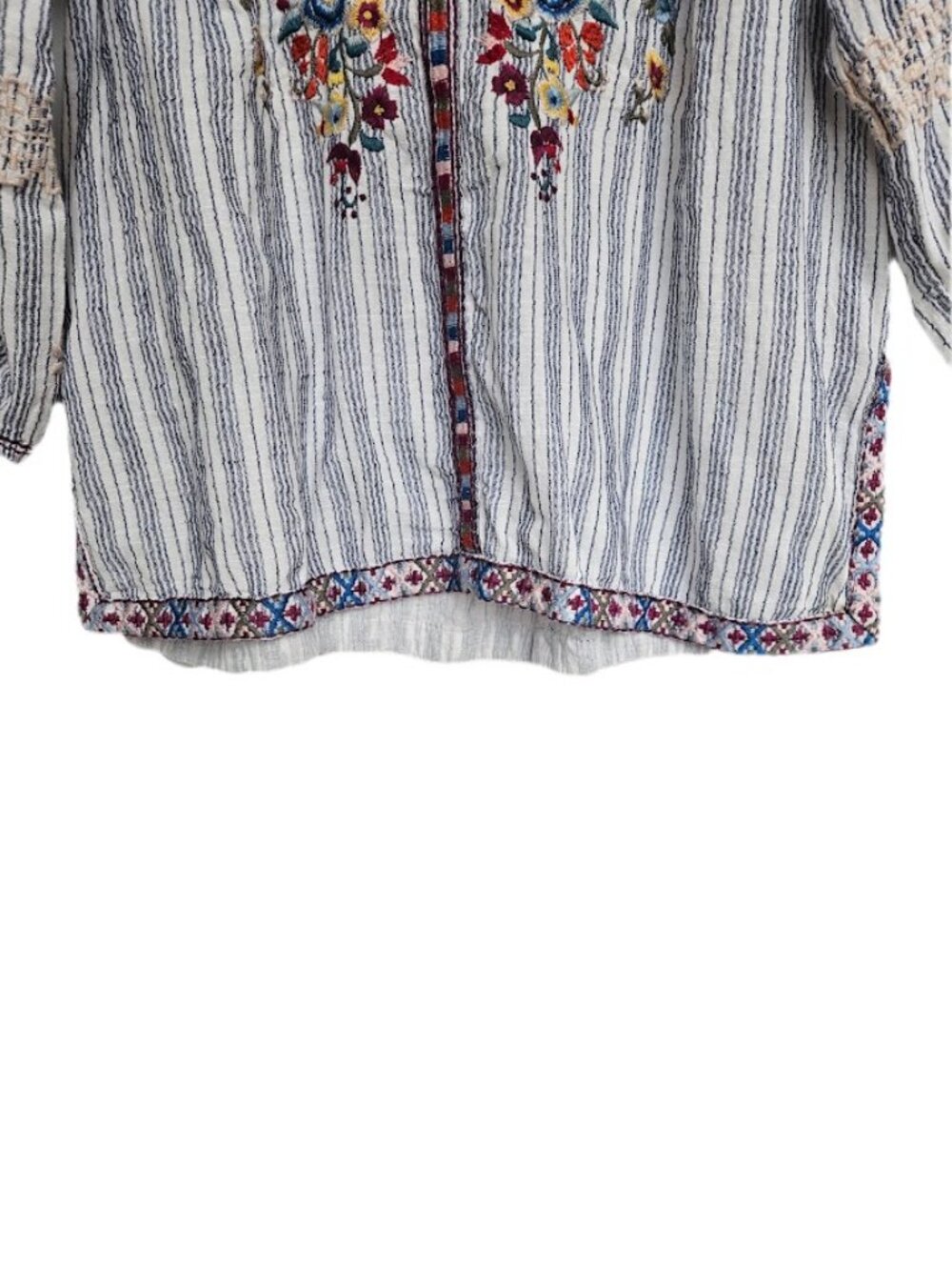 Johnny Was Allegra Peasant Blouse Top Striped Embroidered L - Picture 5 of 12